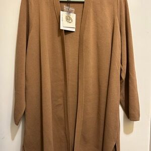 Beautiful Women's NWT Anne Klein Tan Open Front Long Cardigan Sweater, Sz XXL
